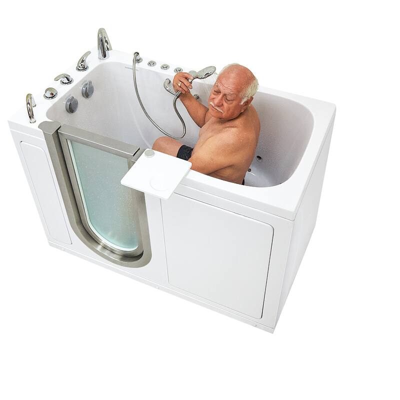 Ella Deluxe 30"x55" Acrylic Air and Hydro Massage Walk-In Bathtub, Inward Swing Door, 5 Piece Fast Fill Faucet, 2" Dual Drain