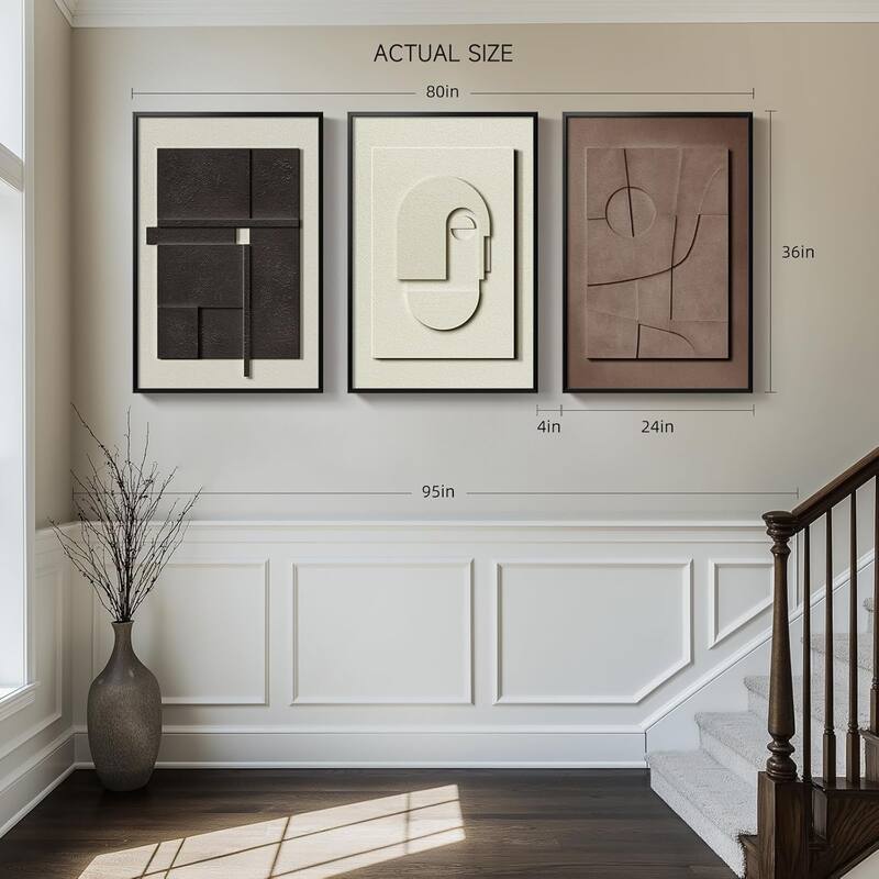 Modern Paintings Artwork for Walls, Black White Brown Geometric