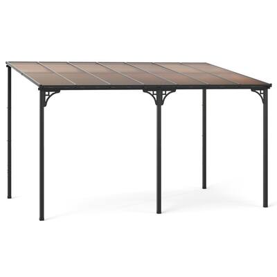 Natural-Black Polycarbonate Metal Wall-Mounted Patio Gazebo 10x13ft
