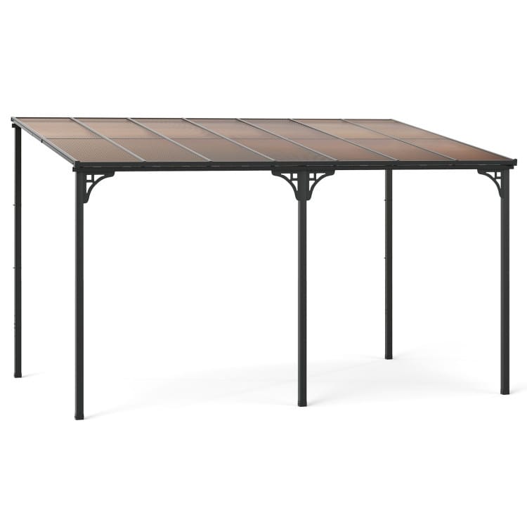 Natural-Black Polycarbonate Metal Wall-Mounted Patio Gazebo 10x13ft