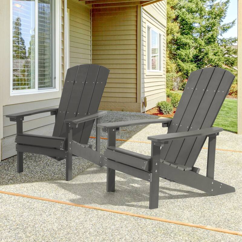 BONOSUKI Patio Adirondack Chair with Cupholder,Weather Resin-Set of 2 - Charcoal
