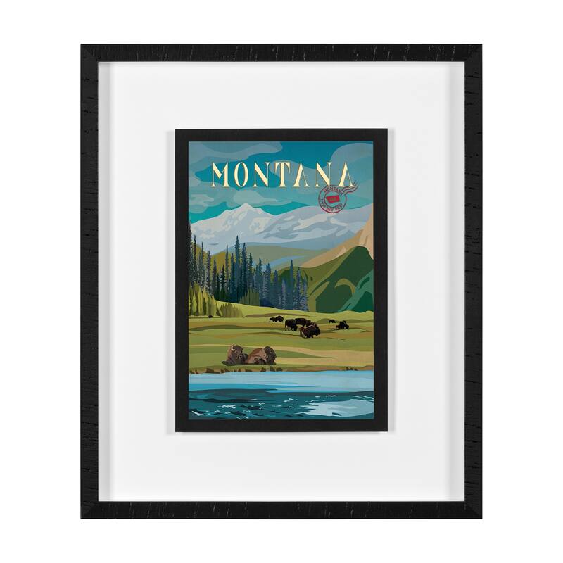 Montana Go USA by Mercana Studio a Hand Embellished Framed Art Print Series - 22 x 26 - Black