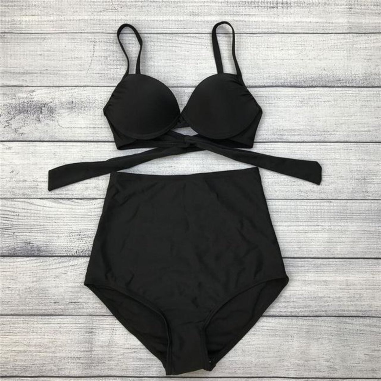 Shop 2018 Hot Retro Black Swimsuit Underwire Push Up High Waist