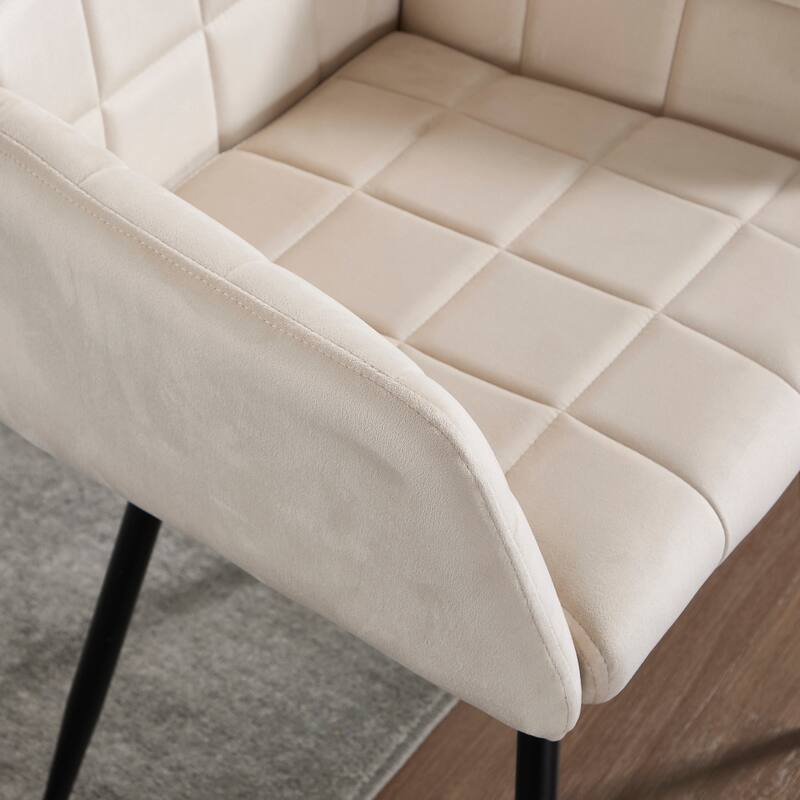Modern Velvet Dining Chair Upholstered Kitchen Chair with Armrests and Curved Back, for Dining Room, Cream, Set of 2