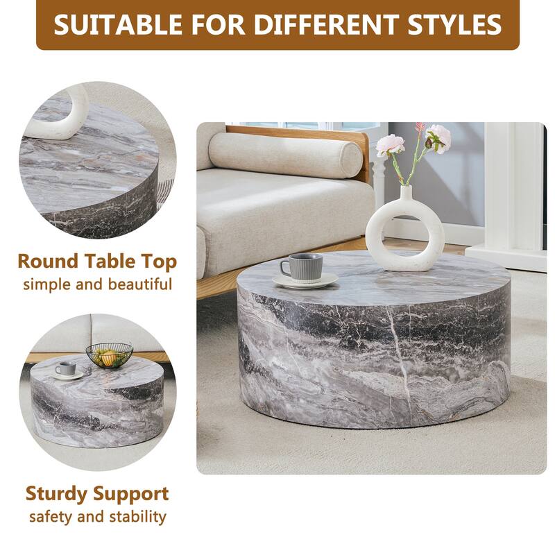 Roomfitters Cylindrical MDF Coffee Table with Deep Walnut Finish, 27.5"x12" Modern Minimalist Accent Table