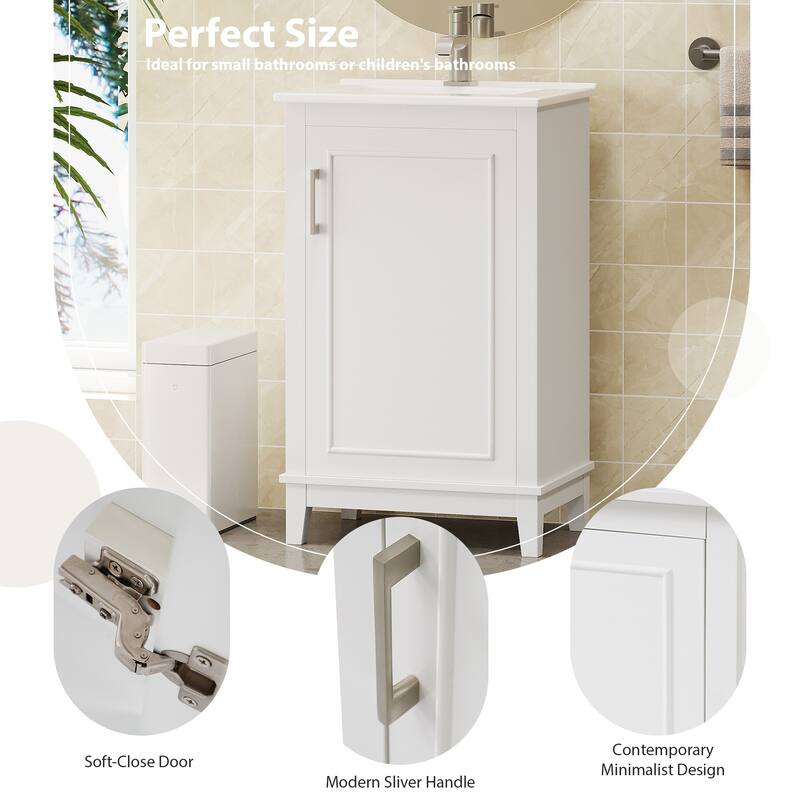 20 Inch Modern Bathroom Vanity with Ceramic Sink Small Space Cabinet