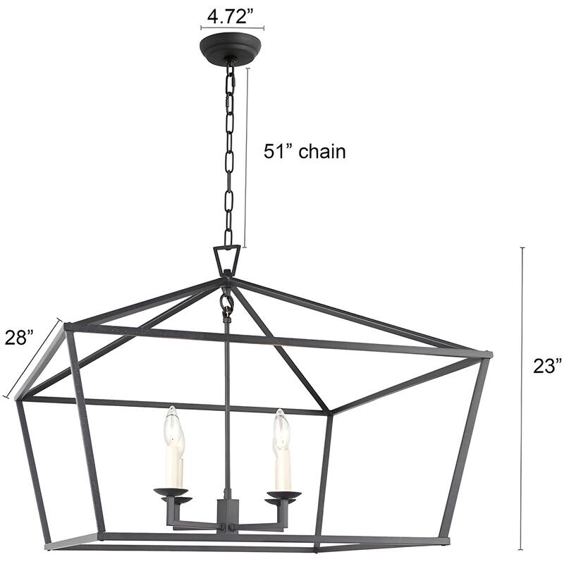 28 Inch Wide 4 Light Rustic Aged Iron Lantern Open Frame Chandelier