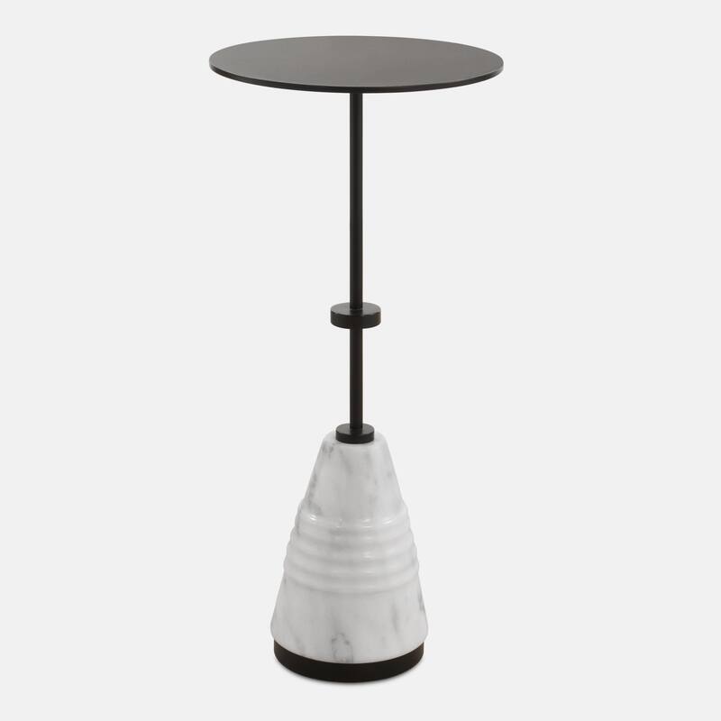 Carved Marble Drink Table - 24" - White and Black