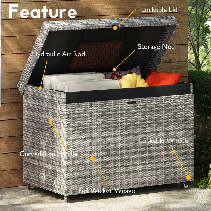 K&K 230 Gallon Wicker Deck Box with Wheels