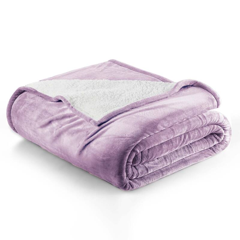 Linery & Co. Velvet Plush Reversible Sherpa Bed Blanket - King / California King - Lilac
