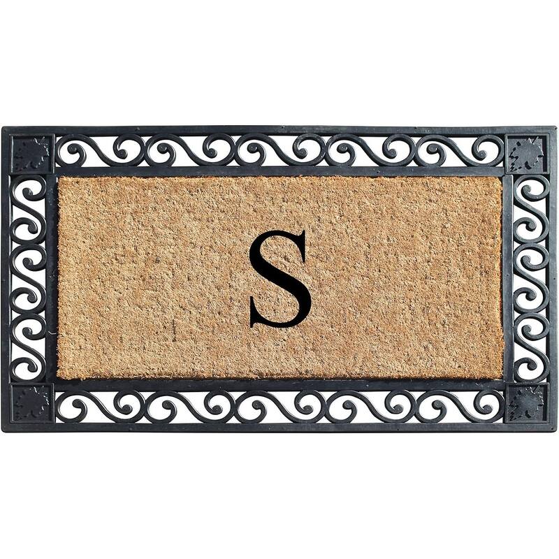 A1HC Rubber and Coir Maple Leaf, Heavy Weight Durable Monogrammed Doormat, 23"X38" Black - S    