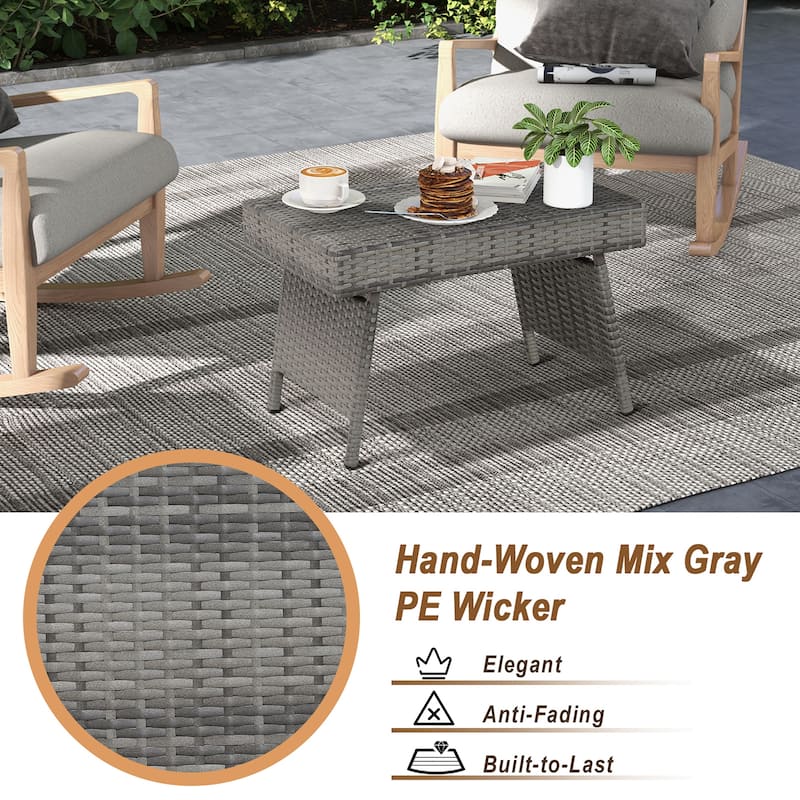 Costway Patio Folding Rattan Wicker Side Table End Coffee Table - 24'' x 16'' x 16'' (L x W x H)