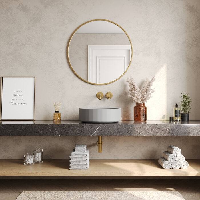 DeerValley 17" Bathroom Vessel Sink, Concrete Light Gray Vessel Sink, Round Above Counter Bathroom Sink