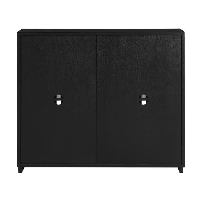 Mid Century Modern Fluted Sideboard Cabinet with 2 Outlet Holes, Buffet Cabinet with Storage