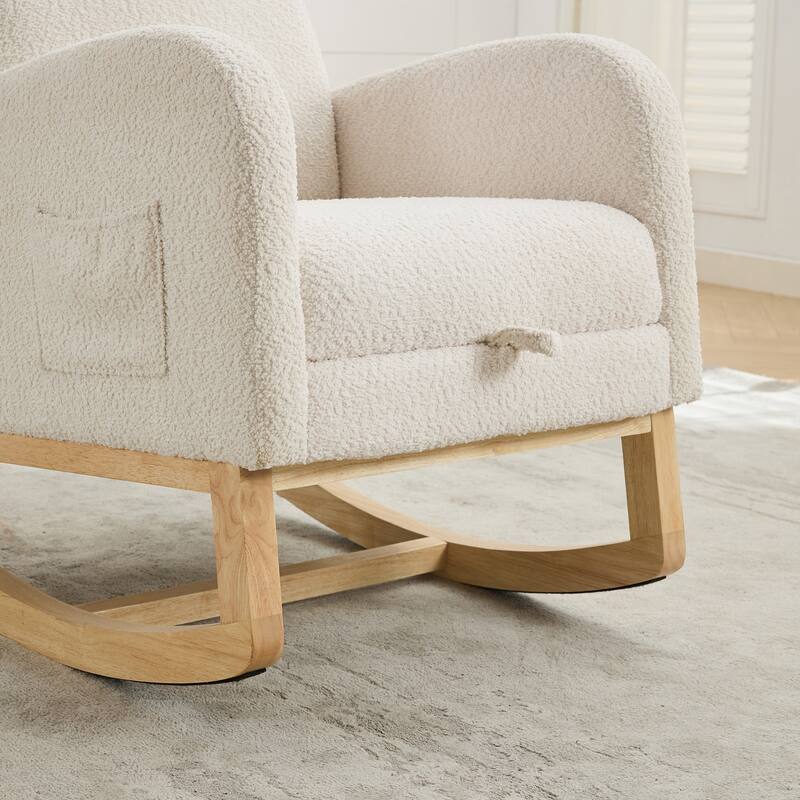 25.4"W Rocking Chair, High Back Glider Chair with Retractable Footrest, Side Pocket, Accent Armchair with Rubber Wood Legs