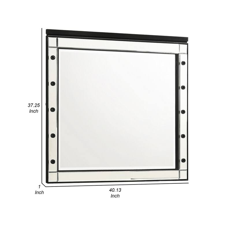 Lee 37 x 40 Vanity Mirror, 10 Light Bulb Sockets, Modern Black Wood Frame