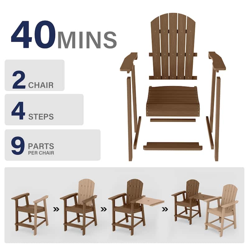 WINSOON 3PCs Tall Adirondack Chairs, Weather Resistant HIPS Balcony Chairs with Connecting Tray and Umbrella Hole