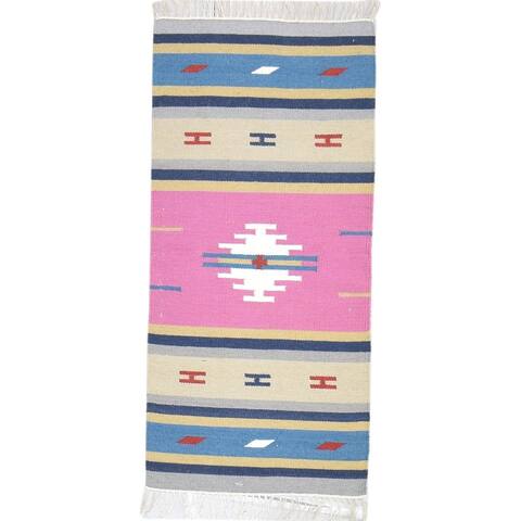 One of a Kind Flatweave Persian 3' x 5' Tribal Wool Pink Rug - 2' x 5'