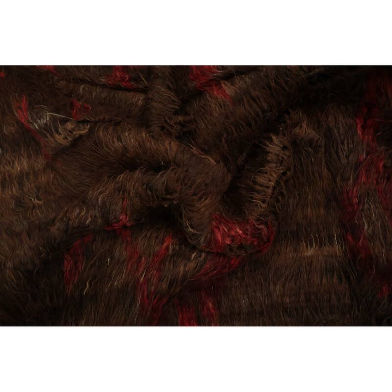 Hand Knotted Oriental 100% Wool Carpet Modern Tribal Brown Moroccan Area Rug - 9' 9'' X 6' 8''