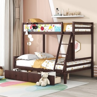 Multifunctional Design Full over Full Bunk Bed with Whiteboard, 3 Hooks and 2 Drawers