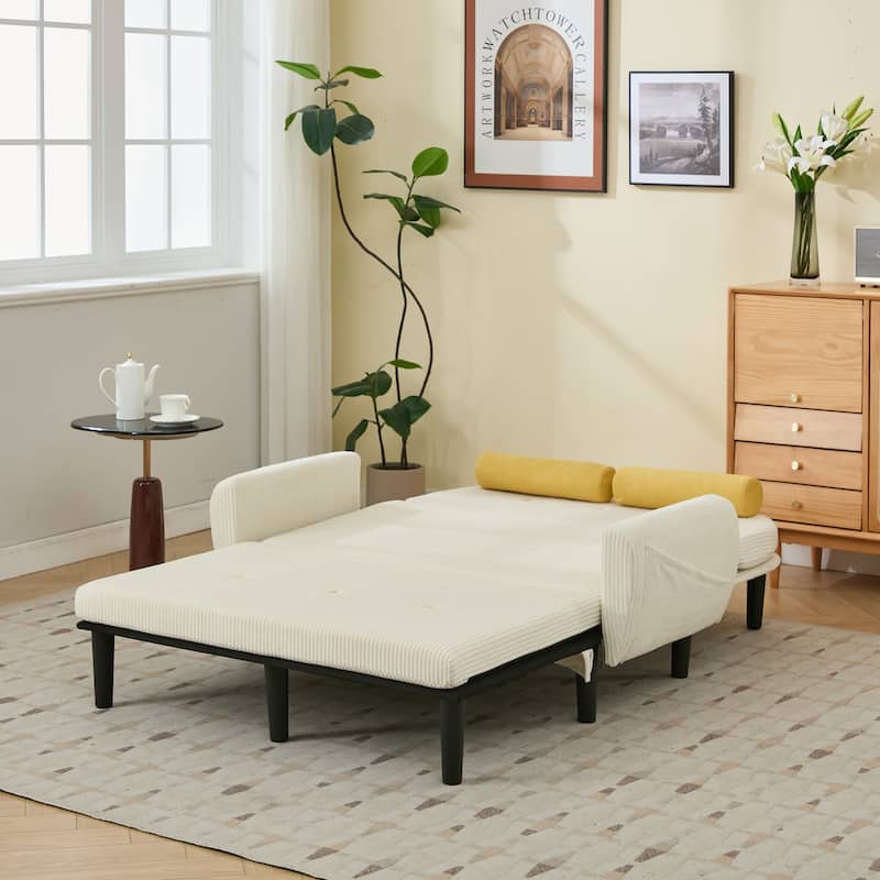 Velvet Sofa Bed, Loveseat with Adjustable Backrest, Sleeper Sofa Daybed with Built-In USB Port