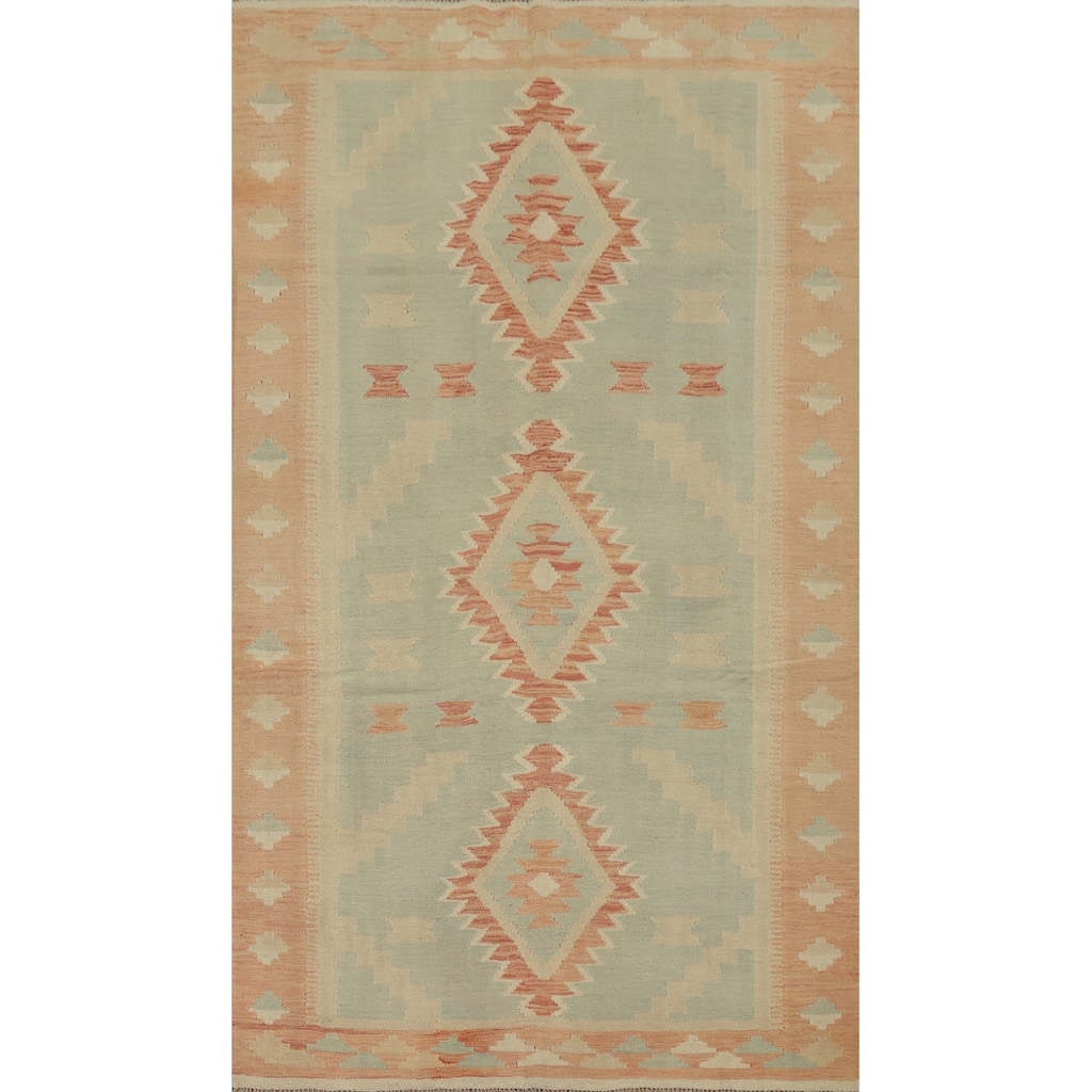 Hand Woven Oriental 100% Wool Carpet Southwestern Tribal Navy Blue & Blues Kilim Area Rug - 8' 0'' X 4' 9''