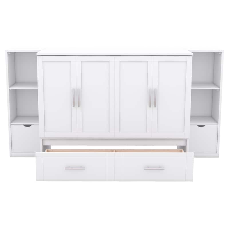 Full Size Murphy Bed with Shelves, Drawers, and LED Lighting