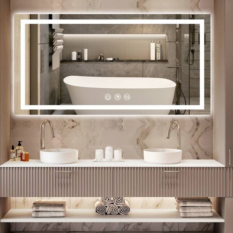 LED Bathroom mirror with Light,Dimmable 3 Colors Temperature Anti-fog Wall Mounted LED Bathroom Mirror(Frontlit & Backlit)