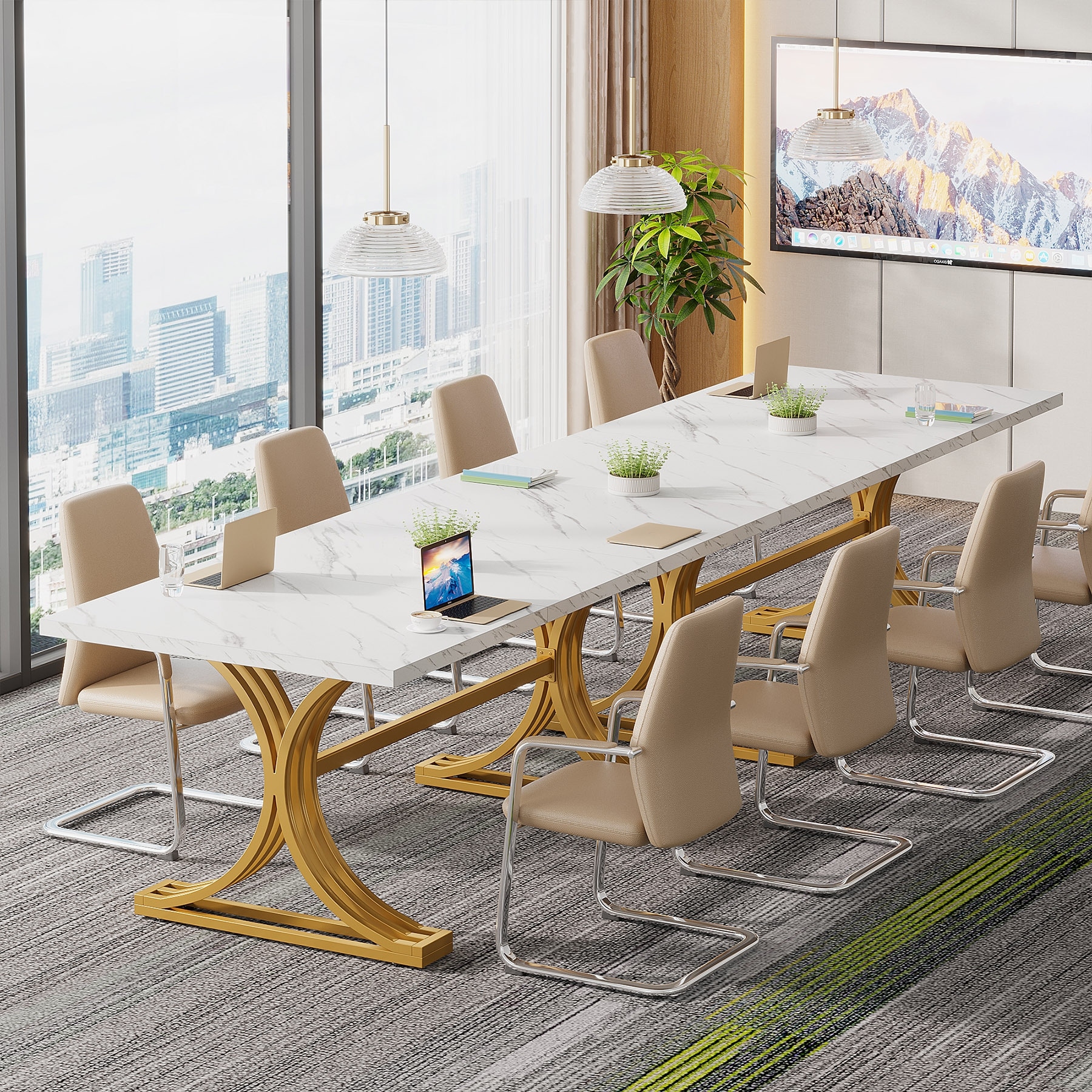 Modern 5FT Wood Metal Conference Meeting Table（Set of 2）
