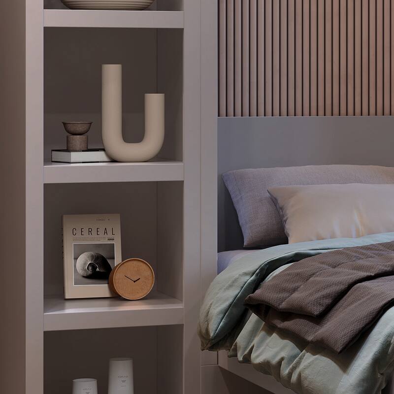Easy-Lift Twin Murphy Wall Bed with Two Bookshelves