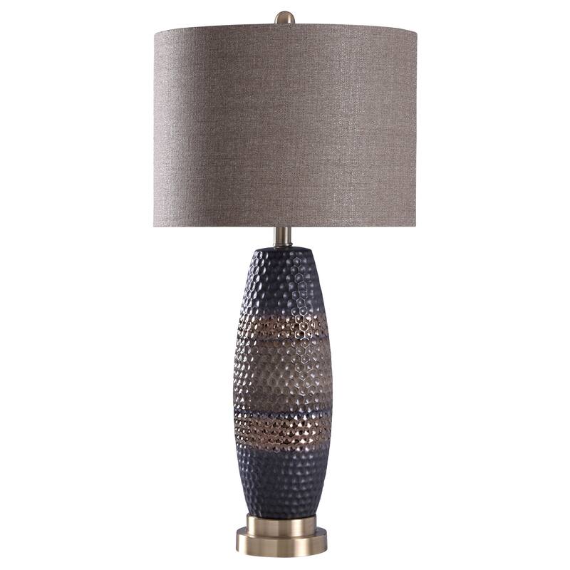 StyleCraft Laughlin Ceramic Table Lamp - Small - Charcoal, Copper/Gold, Silver, Brown/Grey Finish - Brown Hardback Fabric Shade - Charcoal, Copper/Gold, Silver, Brown/Grey