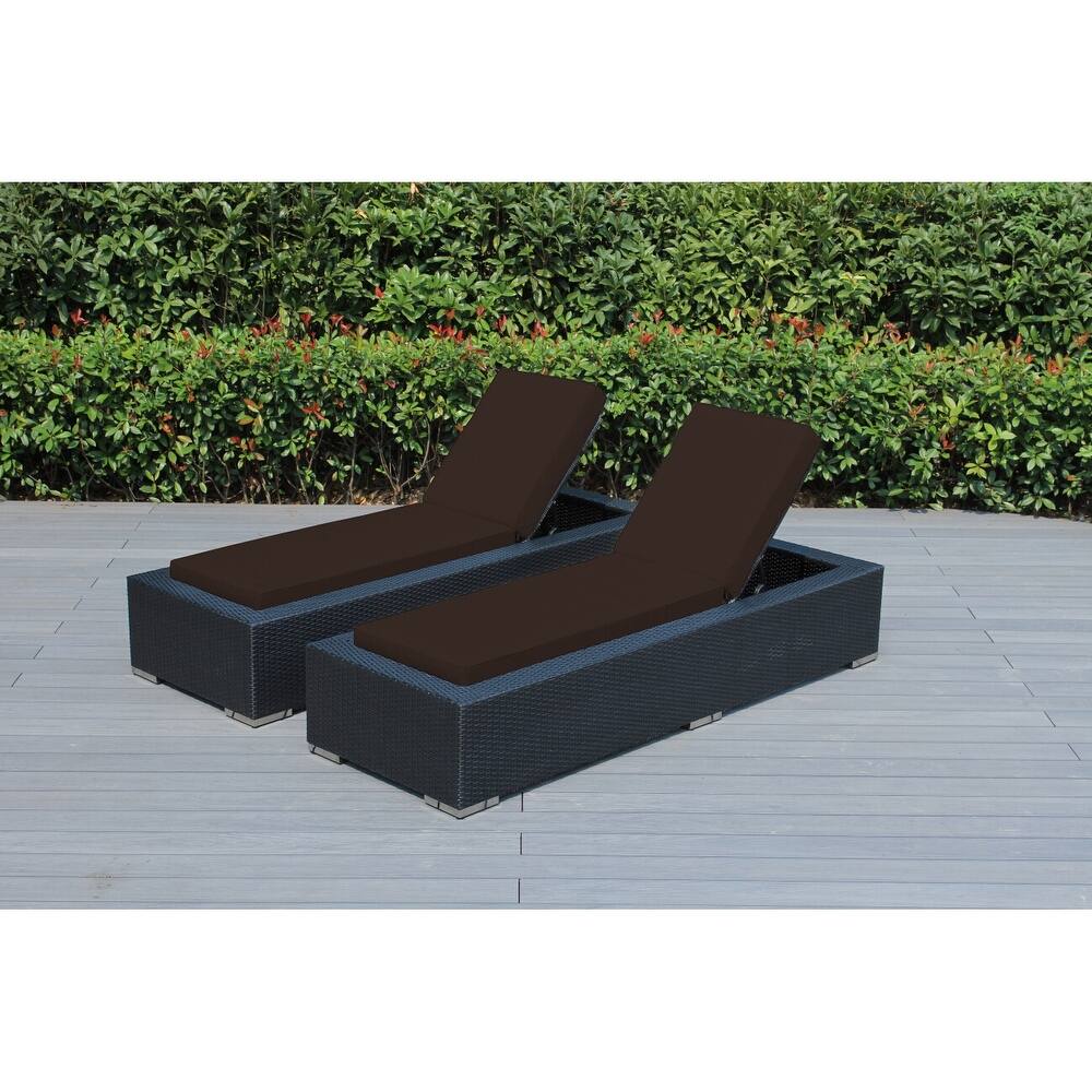 Ohana Outdoor Patio 2 Piece Black Wicker Chaise Lounge Set - No Assembly