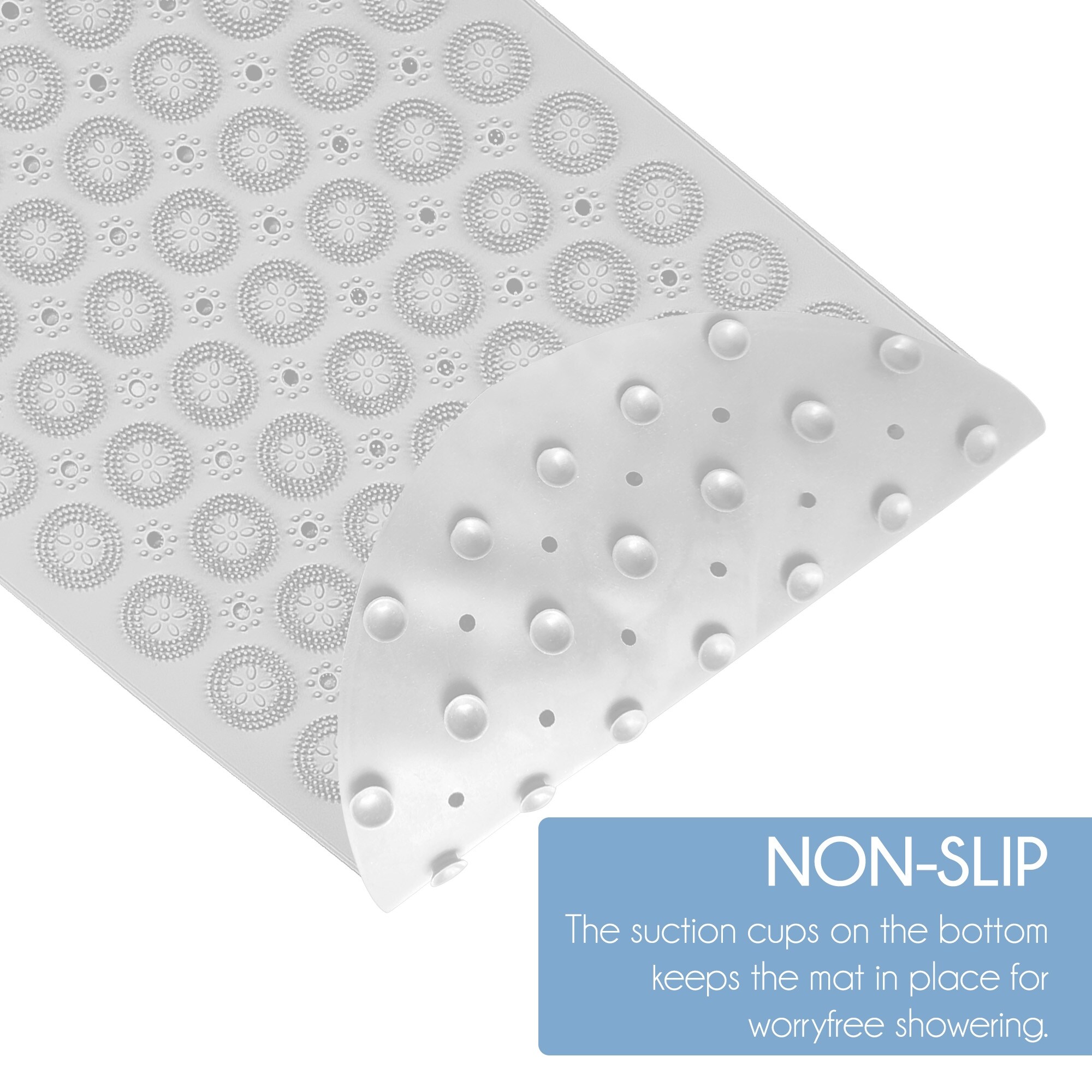 1pc Black Long Rectangle Bath Mat With Safety Non-slip Suction Cups,  Machine Washable Soft Pvc Material With Drainage Holes, Suitable For Shower/ bath/tub