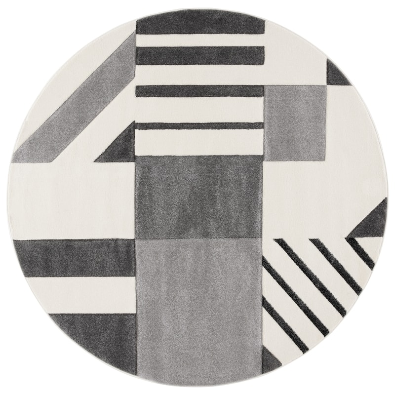 SAFAVIEH Hollywood Tatianna Mid-Century Modern Abstract Rug - 6'7" Round - Ivory/Grey - Round
