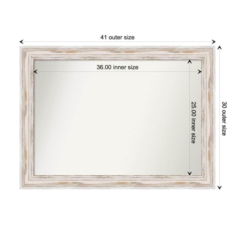 Alexandria White Wash Framed Non-Beveled Custom Wall Mirror, Bathroom Vanity Mirror - Outer Size: 41.25 x 30.25