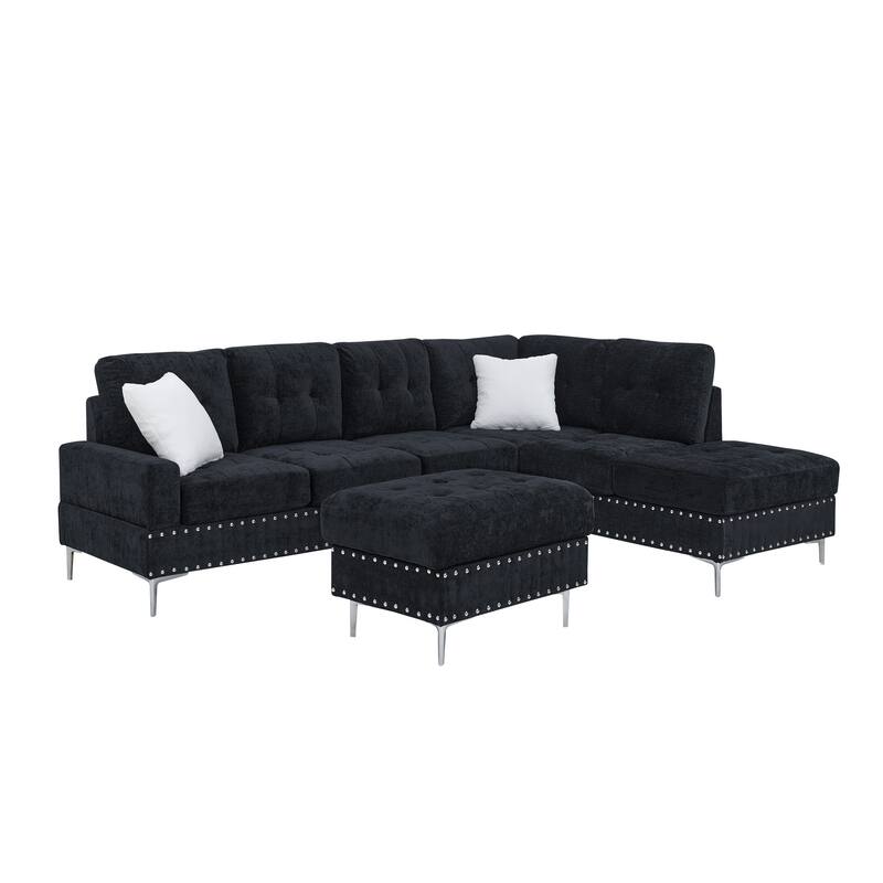 102" Rustic L-shaped Sectional Sofa with Reversible Chaise and Storage Ottoman