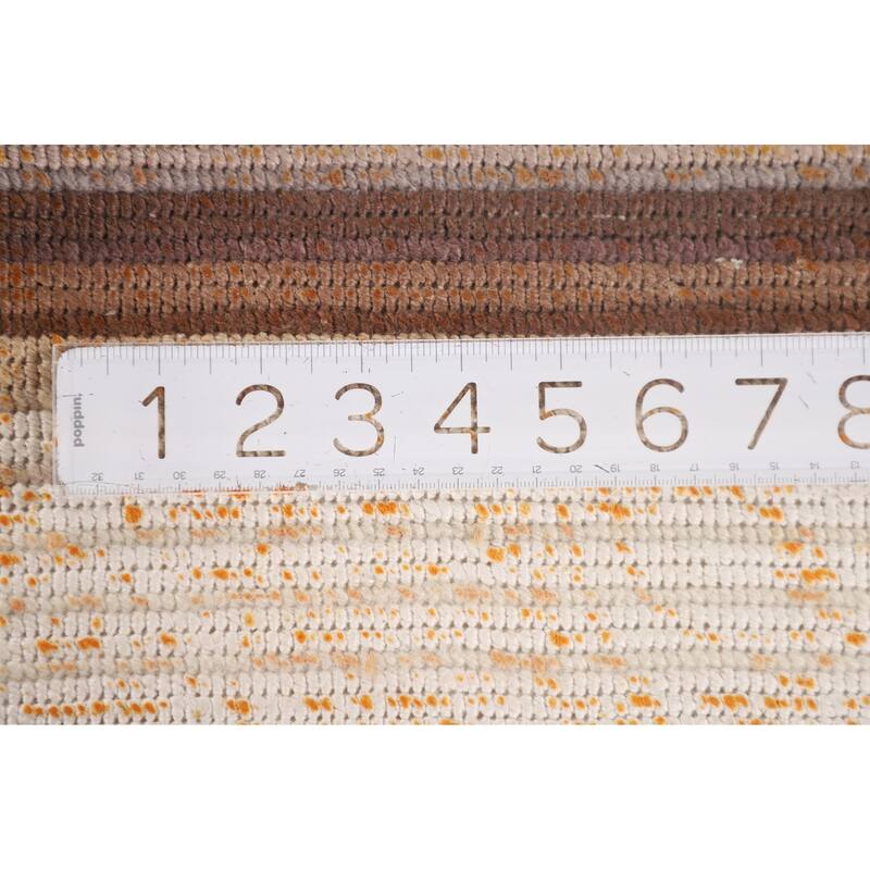 Striped Modern Abstract Accent Rug Handmade Yellow Wool Carpet - 2'9"x 4'10"