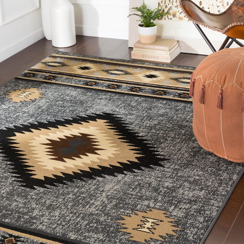 Livabliss Nurzhan Southwestern Area Rug - Charcoal - 8'10" x 12'9"