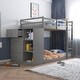 preview thumbnail 1 of 7, Twin over Twin Solid Wood Bunk Bed with Cabinet & Fence Gray