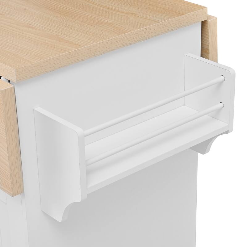 GDF Studio - Modern Extendable Kitchen Island Cart with Power Outlet, Storage Cabinet, and 5 Locking Wheels - 47"x18"x36"