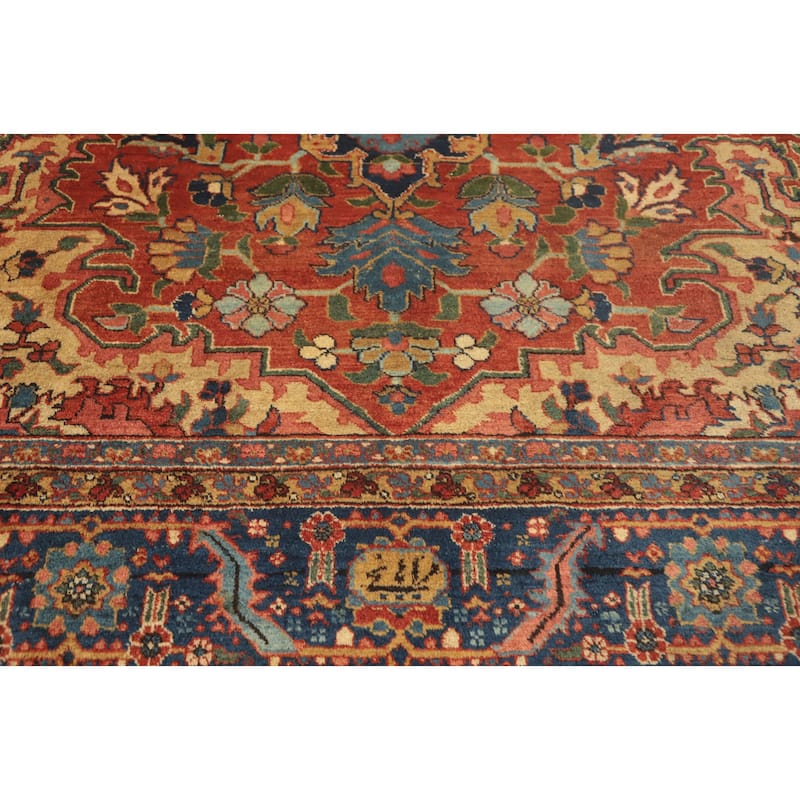 Hand Knotted Oriental 100% Wool Carpet Traditional Floral Oranges & Rust Heriz (serapi) Area Rug - 12' 0'' X 9' 7''