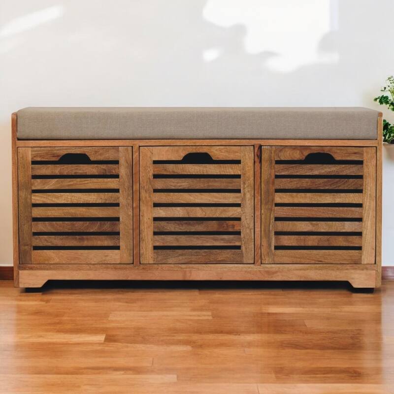 Artisan Furniture Solid Wood Shutter Oak-ish Shoe Bench