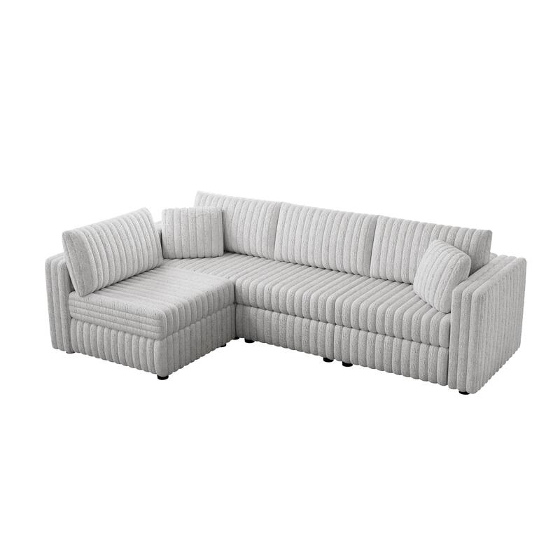 106.3" Soft L-shaped 4-Person Modular Sofa, Light Gray, Metal Frame