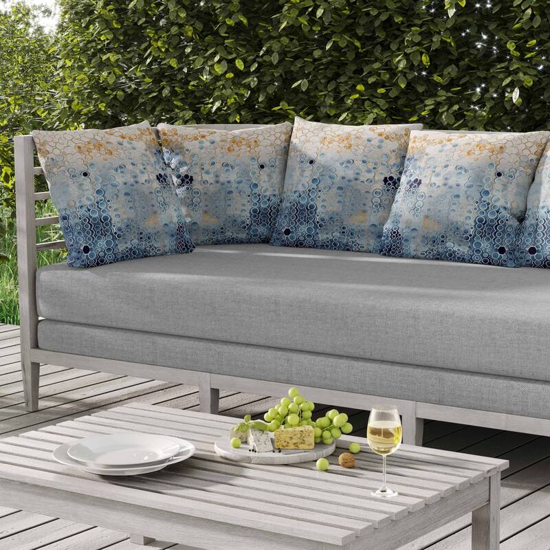 Water Ripples Indoor/Outdoor Reversible Throw Pillow Blue and Gold