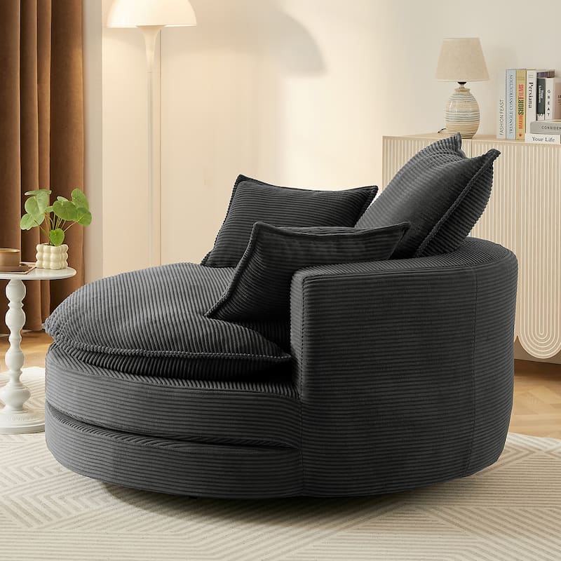 360° Swivel Sofa Chair Accent Barrel Chair 57.5"Swivel Round Chair with Dual-layer Cushion Design and 3 Removable Pillows