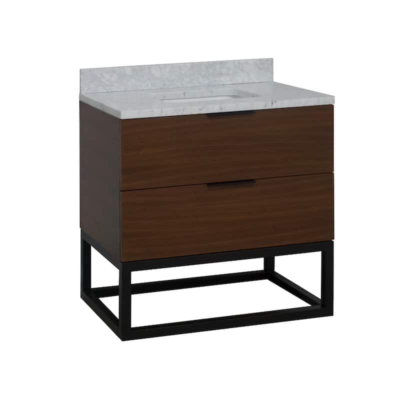 KitchenBathCollection Mia 36" Bathroom Vanity with Carrara Marble Top