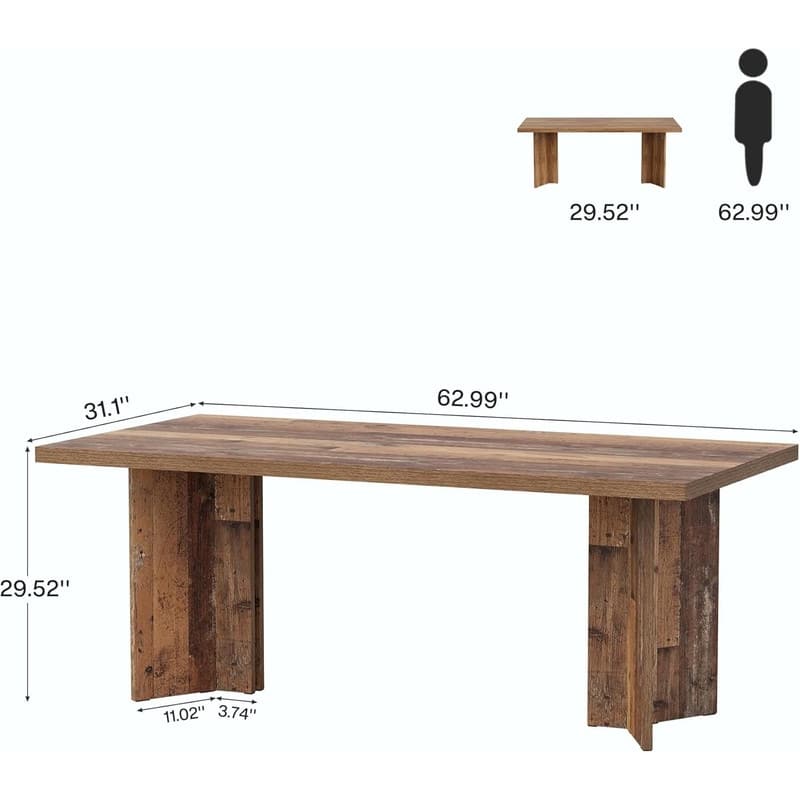 63" Farmhouse-Style Home Office Desk with Thick MDF Top and Sturdy Base