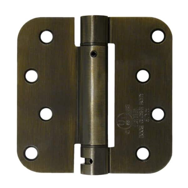 slide 1 of 1, Deltana 4 x 4 Ball Bearing 5/8" Radius Corner Spring Hinge - Single Antique Brass