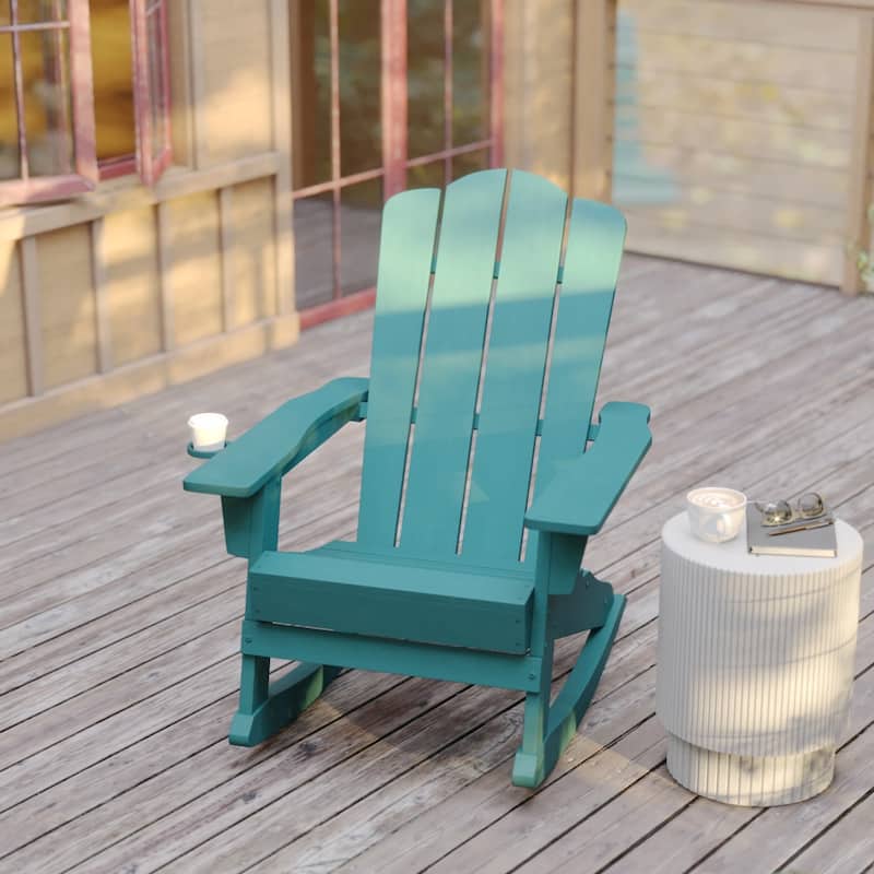 Commercial All-Weather Rocking Adirondack Chair with Swiveling Cupholder