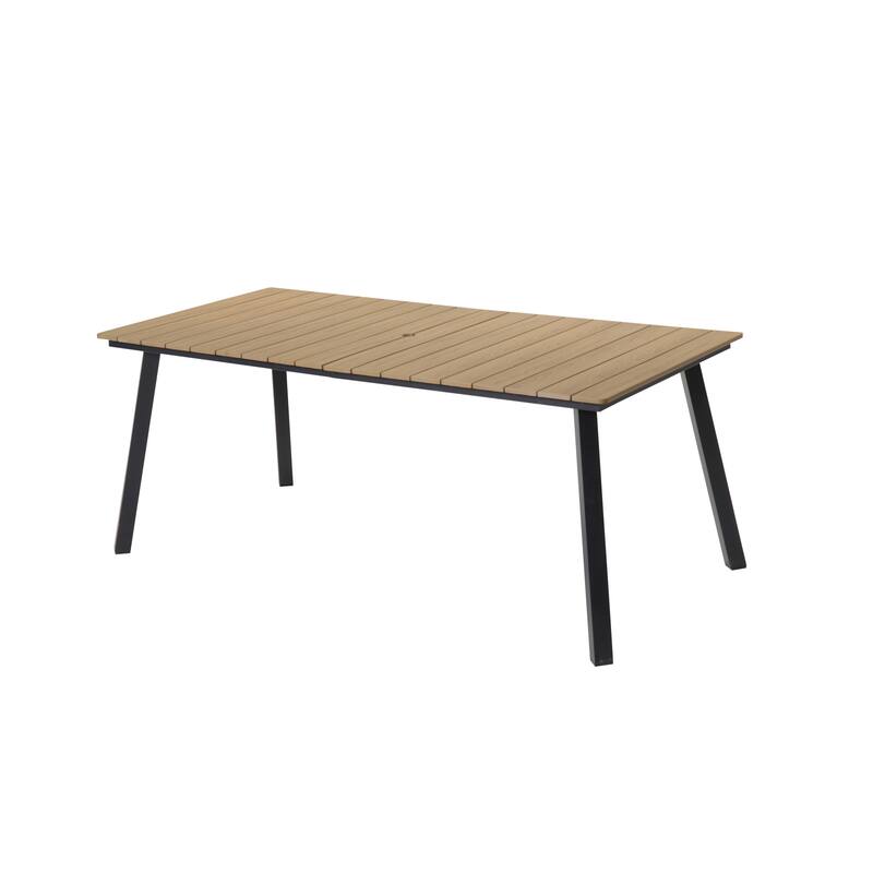 Outdoor Folding Dining Table for 4-6, Steel Frame with Umbrella Hole for Patio, Garden, Backyard, Deck, Poolside